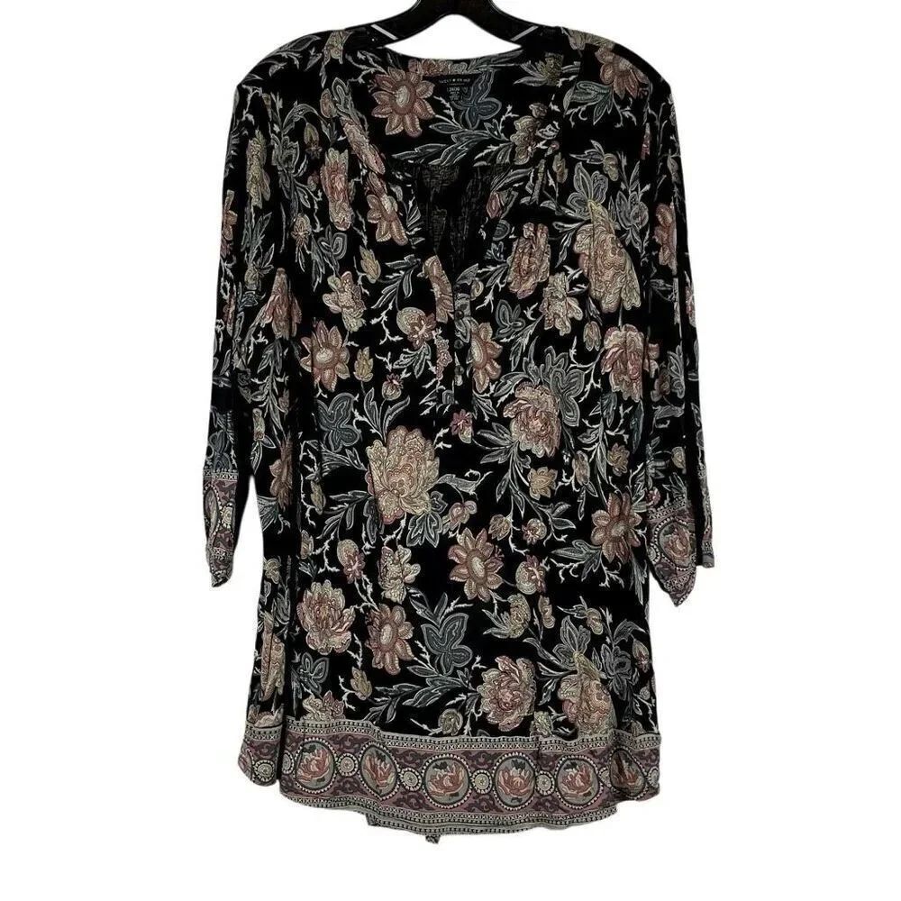 Lucky Brand Floral 3/4 Sleeve Peasant Blouse 2X